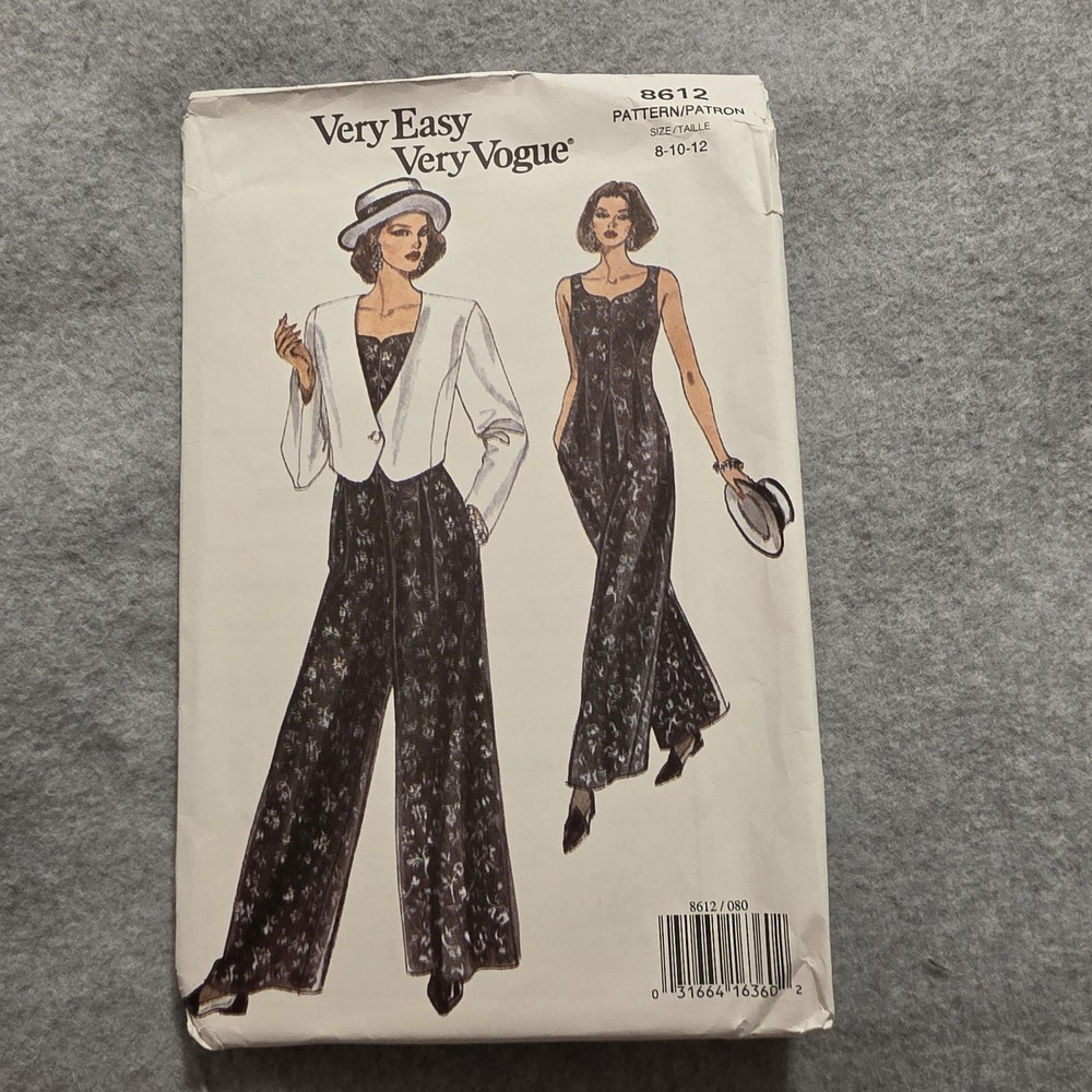 Vogue Very Easy Very Vogue 8612 Jacket & Jumpsuit Sewing Pattern Sz 8-12